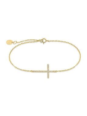 Sterling Forever Sterling Silver Sideways CZ Cross Bracelet